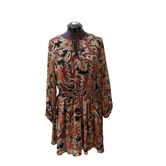 Mango Floral Chiffon Dress black red print US size 12 - Picture 8 of 15